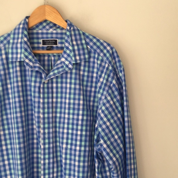 Club Room Blue Check Cotton Button Front Shirt - Picture 2 of 8